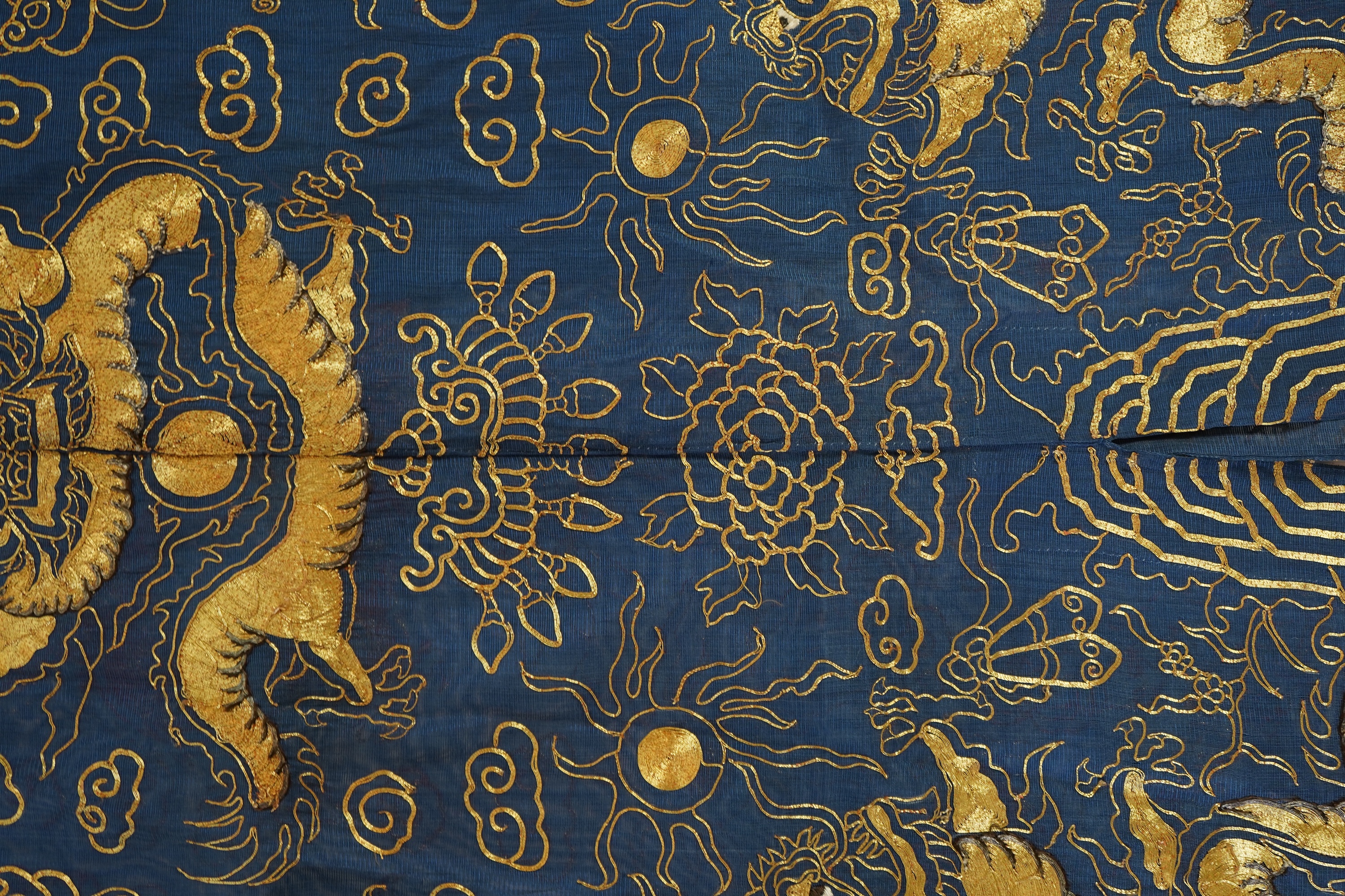 A Chinese gold thread and silk gauze ‘dragon’ summer robe, jifu, early 20th century